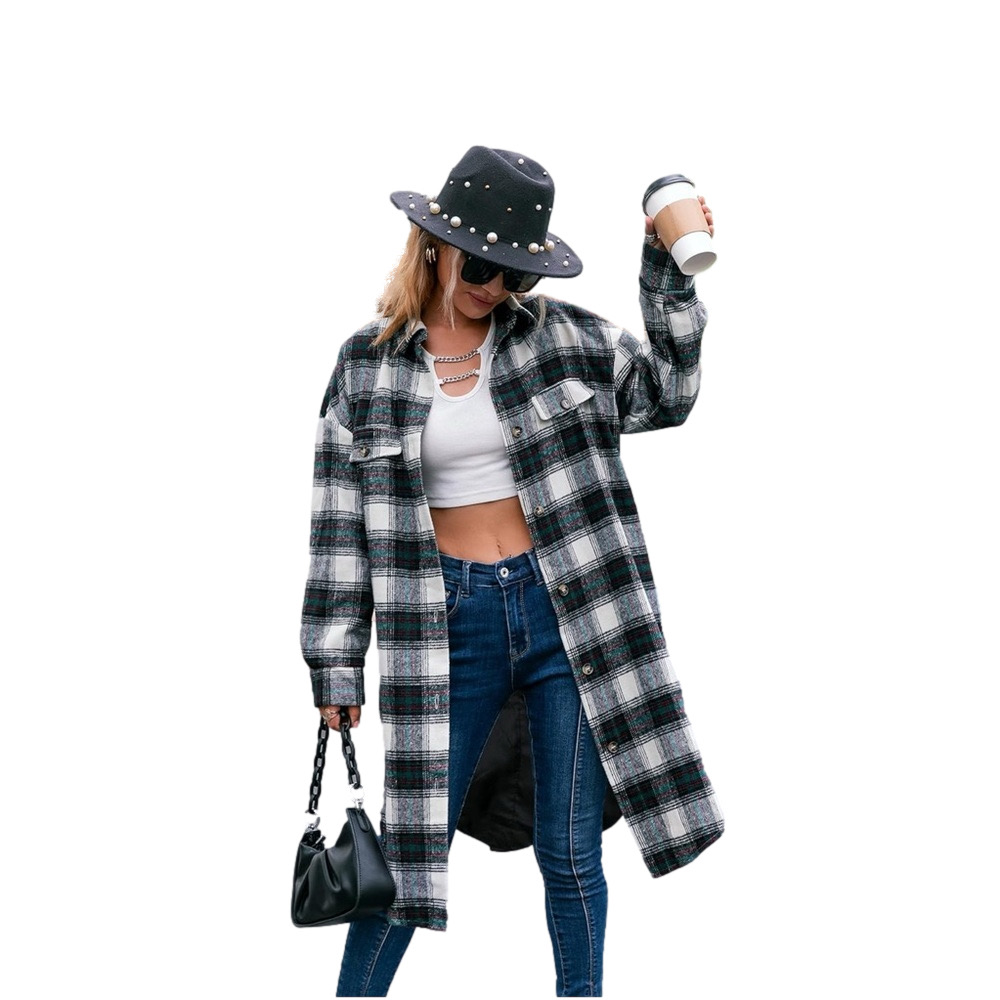 NWT Women's Casual Plaid Lapel Jacket Wool Blend Button Up Oversize Coat Sz L